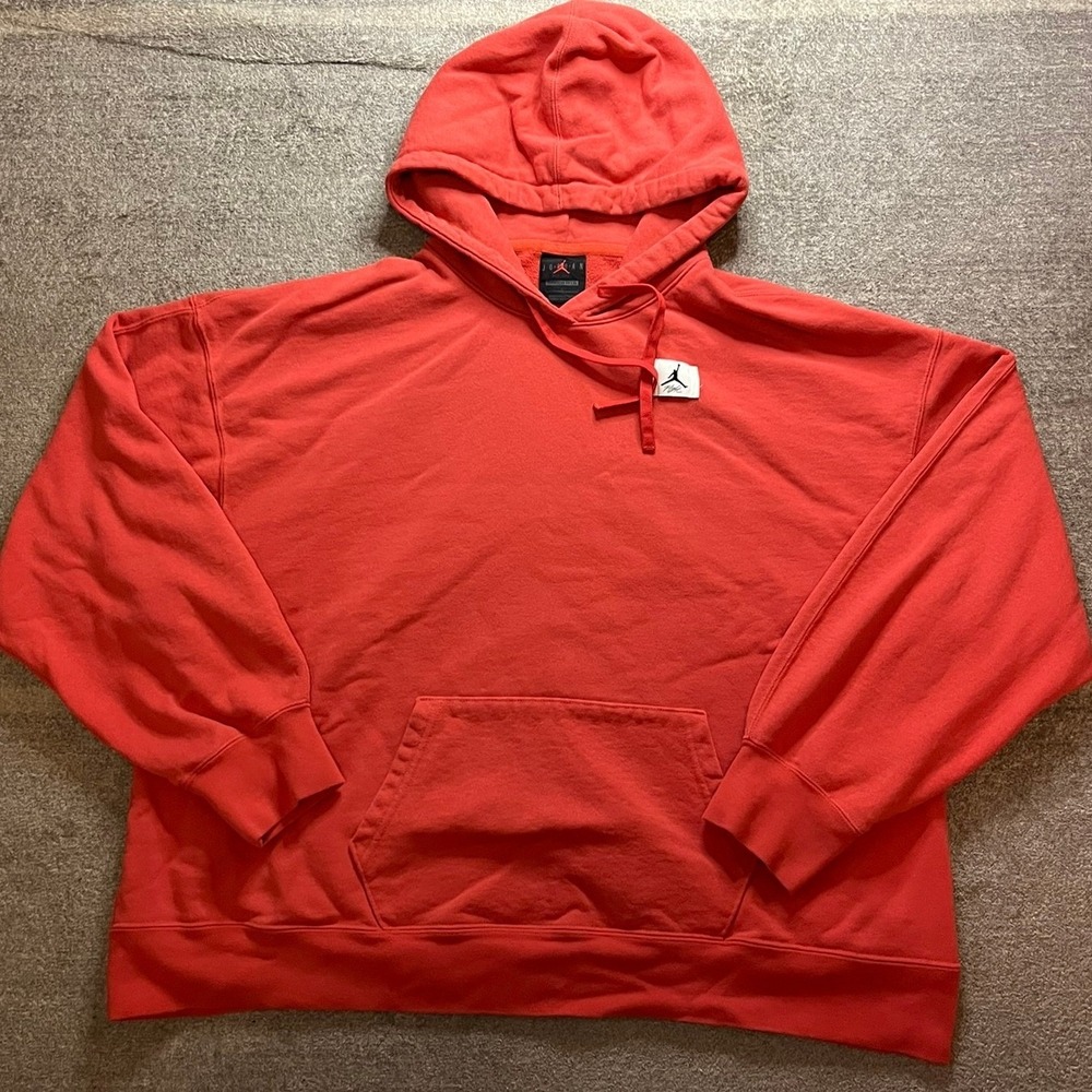Jordan Essentials Flight Fleece Hoodie Red Oversized Pullover Mens L Heavyweight